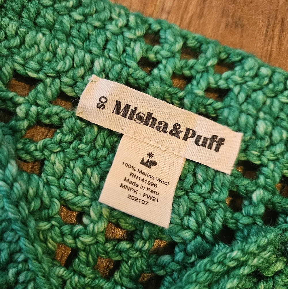 misha and puff crochet scarf in emerald green - Picture 7 of 9